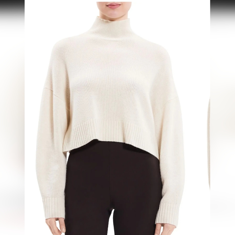 NWT$425 Theory Cashmere Drop Shoulder Cropped Turtleneck Sweater Jumper L